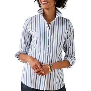 Talbots Blue Sunshine Stripe Non Iron White Button Down Perfect Shirt